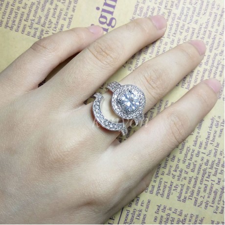 Fashion AAA Zirconia Diamond Ring Set White Gold Plated Bridal Ring Set For Girls(6-9)