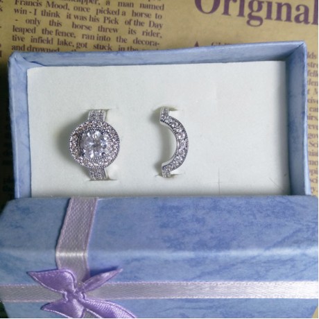 Fashion AAA Zirconia Diamond Ring Set White Gold Plated Bridal Ring Set For Girls(6-9)