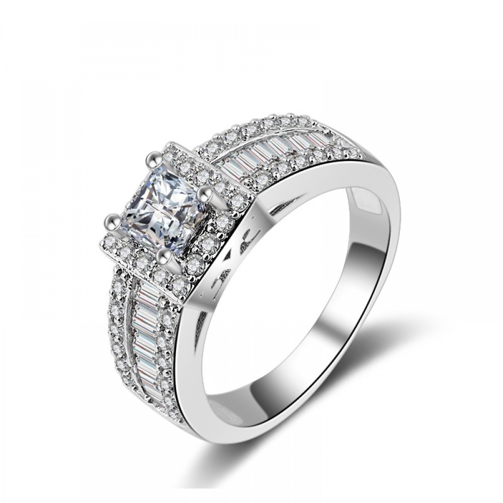 Fashion Cubic AAA Zirconia Ring Crystal White Gold Plated Rings For Girls(6-9)