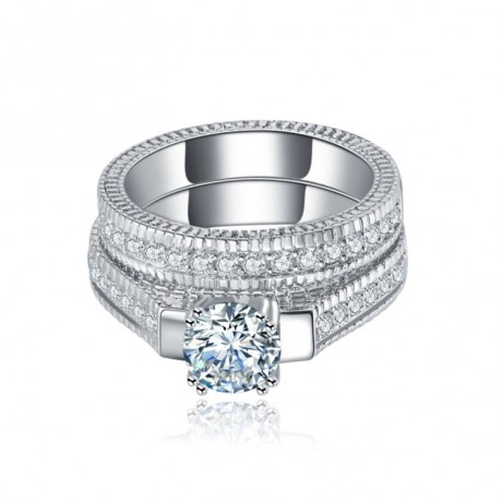 White Gold Plated Hot Ring Sets AAA Zirconia Engagement Ring Sets For Women And Girls(6-9)