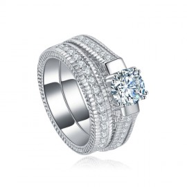 White Gold Plated Hot Ring Sets AAA Zirconia Engagement Ring Sets For Women And Girls(6-9) 