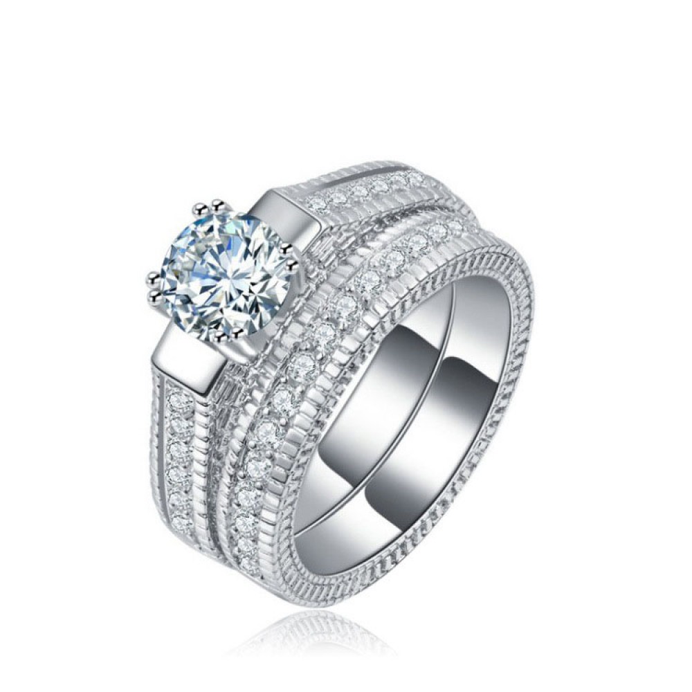 White Gold Plated Hot Ring Sets AAA Zirconia Engagement Ring Sets For Women And Girls(6-9)