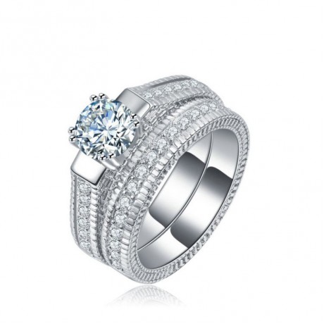 White Gold Plated Hot Ring Sets AAA Zirconia Engagement Ring Sets For Women And Girls(6-9)