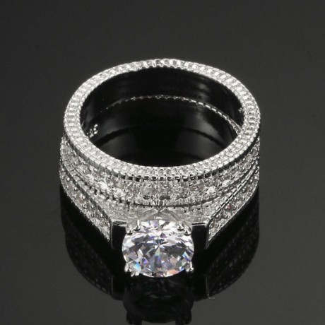 White Gold Plated Hot Ring Sets AAA Zirconia Engagement Ring Sets For Women And Girls(6-9)