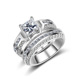 Hot White Gold Plated Ring Set AAA Zirconia Engagement Ring Set For Girls Or Women(6-9)