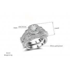 Sterling Silver White Gold Plated Ring Set Round Zirconia Center Design Ring Set For Women Or Girls (6-9) 