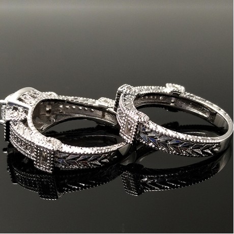 Sterling Silver White Gold Plated Ring Set Round Zirconia Center Design Ring Set For Women Or Girls (6-9)