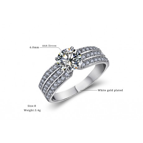 Round Zirconia Diamond Ring Crystal White Gold Plated Ring For Girl Or Women(6-9)