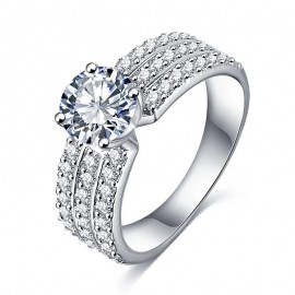 Round Zirconia Diamond Ring Crystal White Gold Plated Ring For Girl Or Women(6-9)
