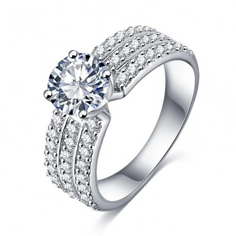 Round Zirconia Diamond Ring Crystal White Gold Plated Ring For Girl Or Women(6-9)