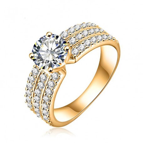 Round Zirconia Diamond Ring Crystal White Gold Plated Ring For Girl Or Women(6-9)