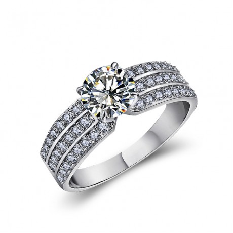 Round Zirconia Diamond Ring Crystal White Gold Plated Ring For Girl Or Women(6-9)