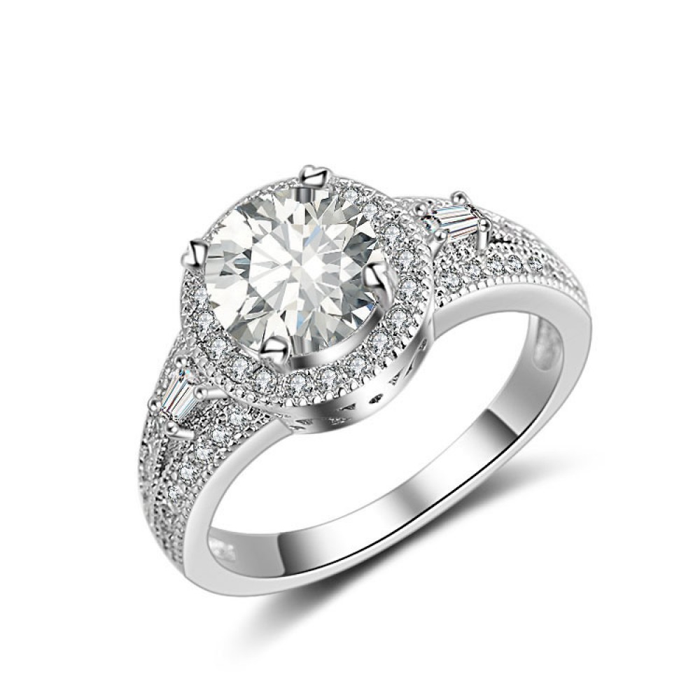 Simple Diamond AAA Zirconia Ring Fashion White Gold Plated Rings For Women And Girls(6-8)