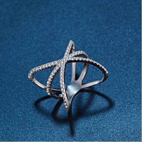 Fashion Cross X Shaped Mid Finger Rings Platinum-Plated Pave Rings For Girls(6-8)