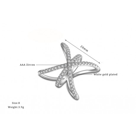 Fashion Cross X Shaped Mid Finger Rings Platinum-Plated Pave Rings For Girls(6-8)