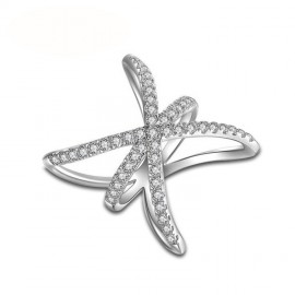 Fashion Cross X Shaped Mid Finger Rings Platinum-Plated Pave Rings For Girls(6-8) 