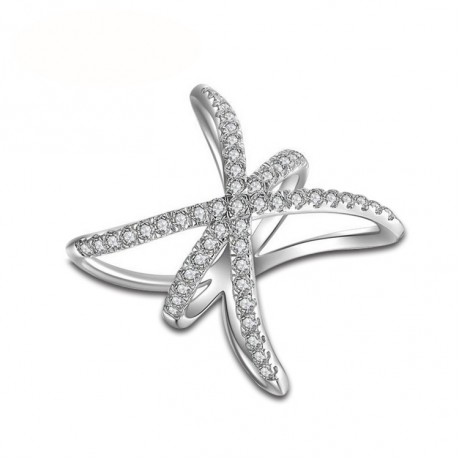 Fashion Cross X Shaped Mid Finger Rings Platinum-Plated Pave Rings For Girls(6-8)