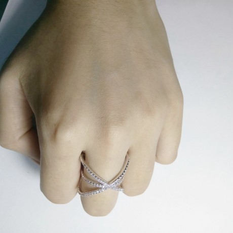 Fashion Cross X Shaped Mid Finger Rings Platinum-Plated Pave Rings For Girls(6-8)