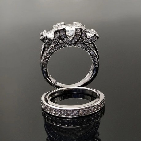 Hot Platinum-Plated Ring Set Cubic AAA Zirconia Pave Ring Set For Women(6-9)