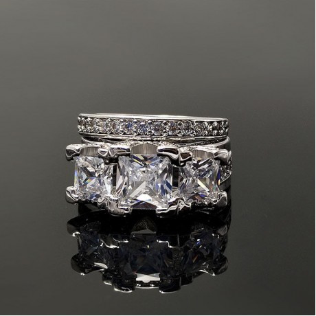 Hot Platinum-Plated Ring Set Cubic AAA Zirconia Pave Ring Set For Women(6-9)
