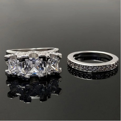 Hot Platinum-Plated Ring Set Cubic AAA Zirconia Pave Ring Set For Women(6-9)
