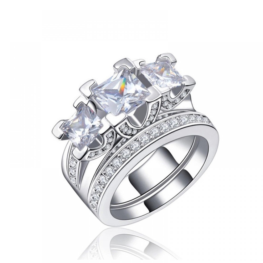 Hot Platinum-Plated Ring Set Cubic AAA Zirconia Pave Ring Set For Women(6-9)