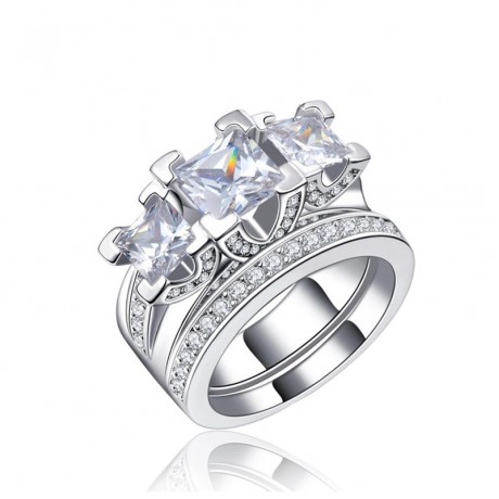 Hot Platinum-Plated Ring Set Cubic AAA Zirconia Pave Ring Set For Women(6-9)