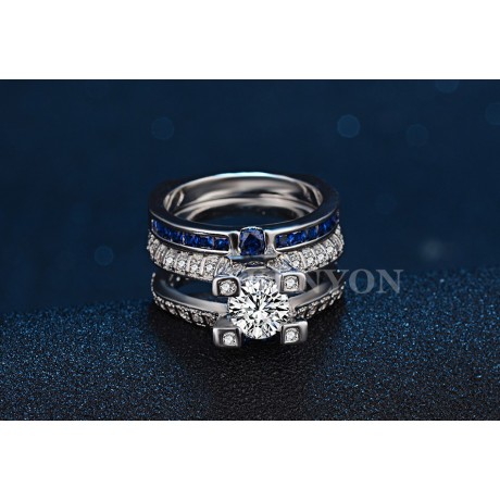 Luxury 925 Sterling Silver Ring Set Round AAA Zirconia Diamond Rings Set For Women(6-8)