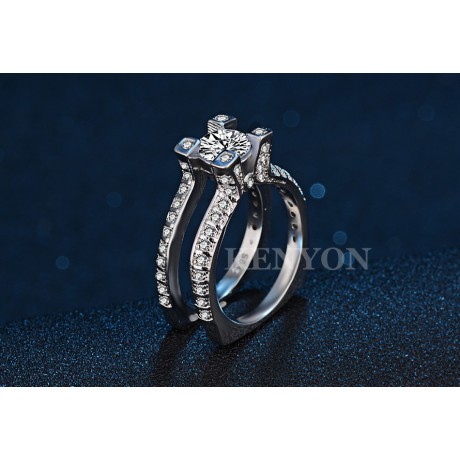 Luxury 925 Sterling Silver Ring Set Round AAA Zirconia Diamond Rings Set For Women(6-8)