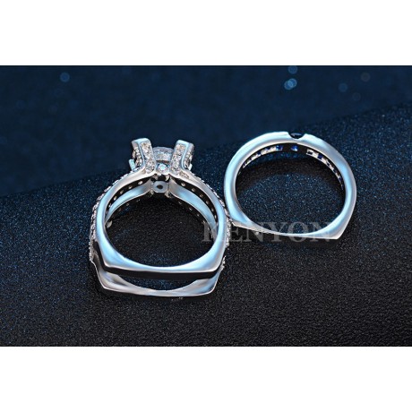 Luxury 925 Sterling Silver Ring Set Round AAA Zirconia Diamond Rings Set For Women(6-8)