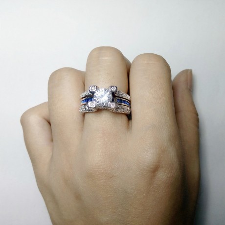Luxury 925 Sterling Silver Ring Set Round AAA Zirconia Diamond Rings Set For Women(6-8)