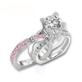 Luxury 925 Sterling Silver Ring Set Round AAA Zirconia Diamond Rings Set For Women(6-8) 
