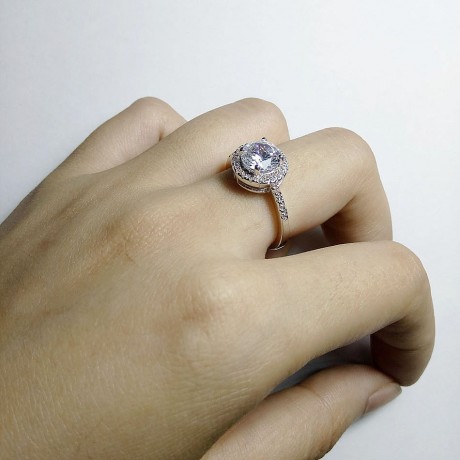 Fashion Platinum-Plated Rings Round Zirconia Diamond Engagement Rings For Girls(6-9)