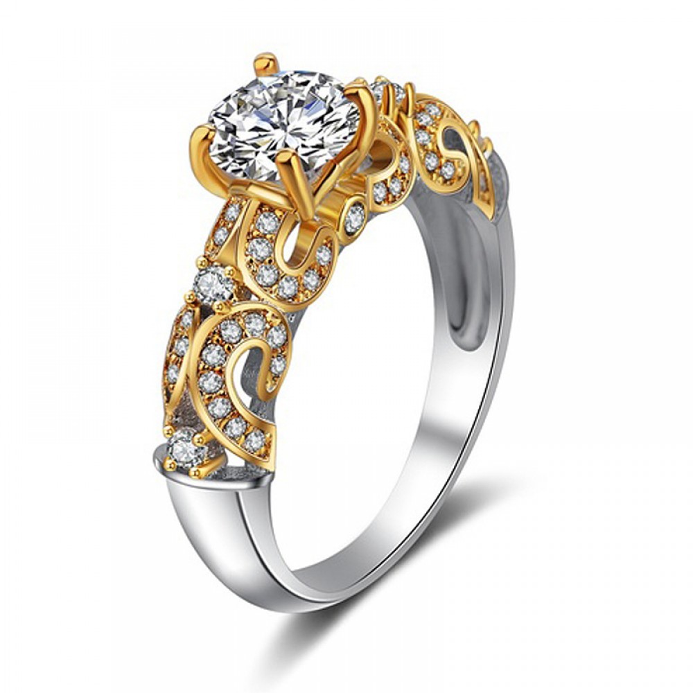 Vintage Retro Gold Plated Rings Round Simulated Diamond Rings For Girls And Women(6-9)