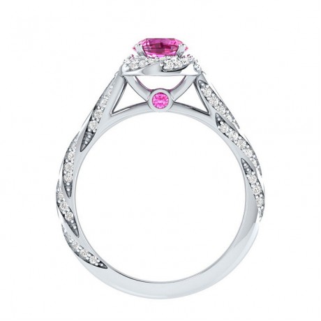 Unique White Gold Plated Rings Round Pink Zirconia Engagement Rings For Girls And Women(6-7)