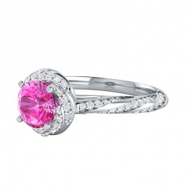 Unique White Gold Plated Rings Round Pink Zirconia Engagement Rings For Girls And Women(6-7) 