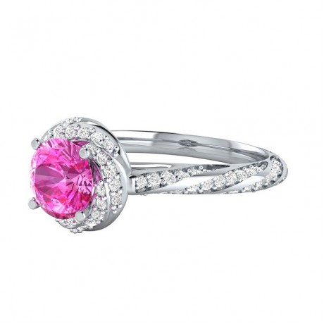Unique White Gold Plated Rings Round Pink Zirconia Engagement Rings For Girls And Women(6-7)