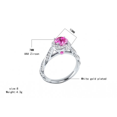 Unique White Gold Plated Rings Round Pink Zirconia Engagement Rings For Girls And Women(6-7)