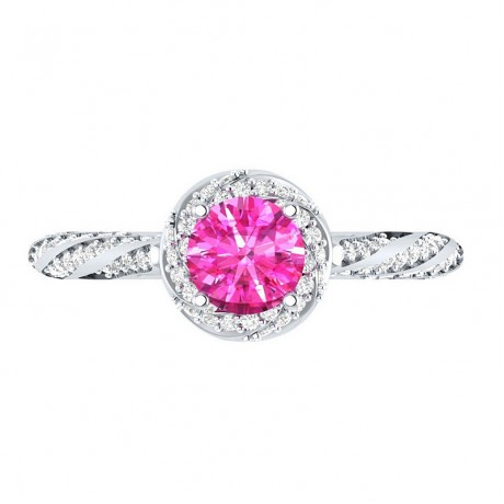 Unique White Gold Plated Rings Round Pink Zirconia Engagement Rings For Girls And Women(6-7)