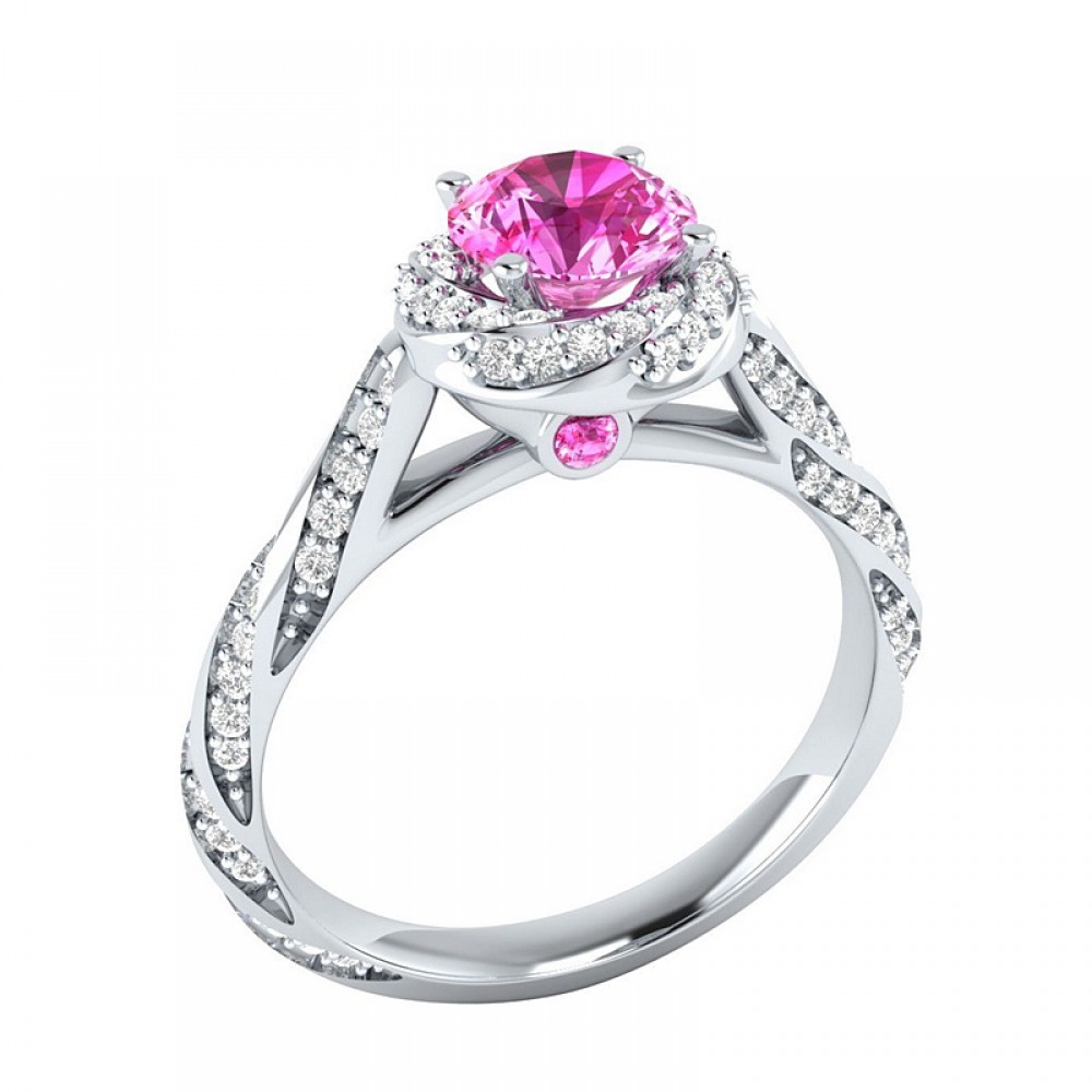 Unique White Gold Plated Rings Round Pink Zirconia Engagement Rings For Girls And Women(6-7)