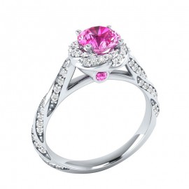 Unique White Gold Plated Rings Round Pink Zirconia Engagement Rings For Girls And Women(6-7)