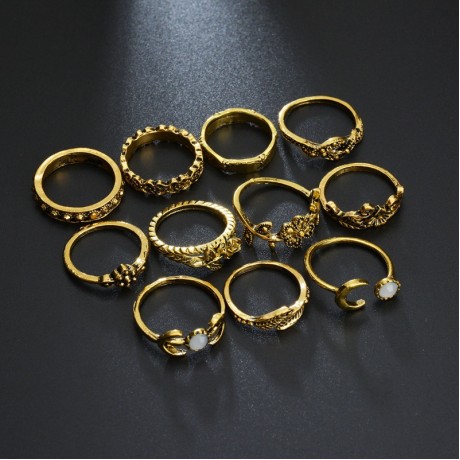  Ring Set Vintage Ethnic Multi Carving Flower Stackable Rings for Women Jewerly