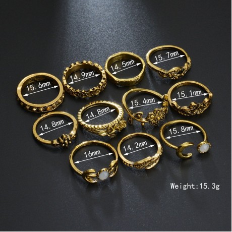  Ring Set Vintage Ethnic Multi Carving Flower Stackable Rings for Women Jewerly