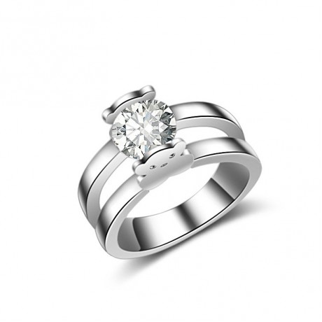 White Gold Plated Fashion Ring Cute Bear Zirconia Ring For Girls And Women(6-9)