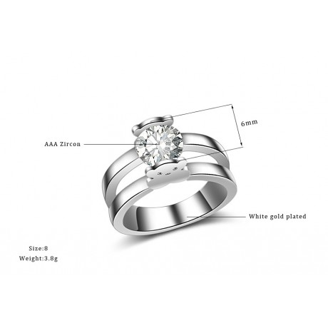 White Gold Plated Fashion Ring Cute Bear Zirconia Ring For Girls And Women(6-9)