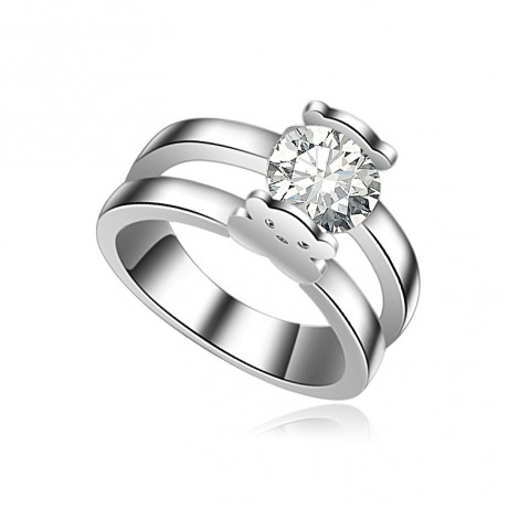 White Gold Plated Fashion Ring Cute Bear Zirconia Ring For Girls And Women(6-9)
