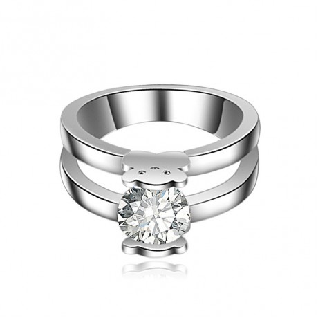 White Gold Plated Fashion Ring Cute Bear Zirconia Ring For Girls And Women(6-9)