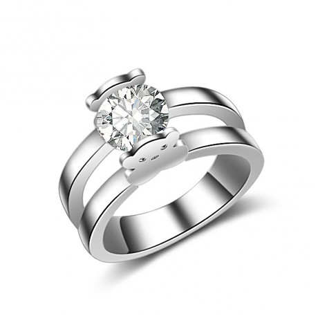 White Gold Plated Fashion Ring Cute Bear Zirconia Ring For Girls And Women(6-9)