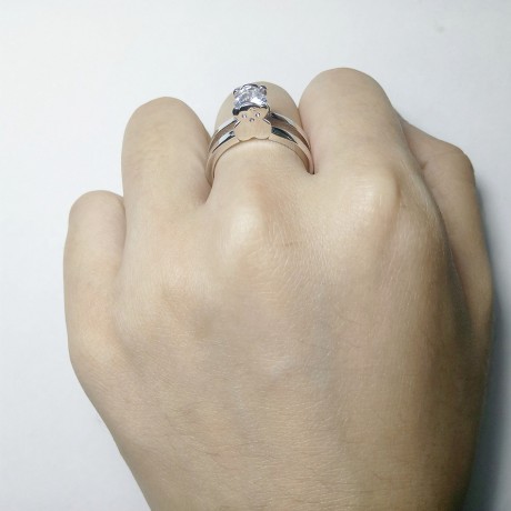 White Gold Plated Fashion Ring Cute Bear Zirconia Ring For Girls And Women(6-9)