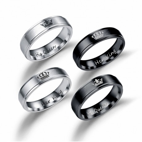 Stainless Steel Couple Rings King And Queen Crown Promise Rings For Boys And Girls(5-12)